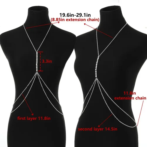 Vista 3 de Tgirls Layered Rhinestone Body Chain Sexy Gold Body Belly Chain Beach Body Jewelry Party for Women
