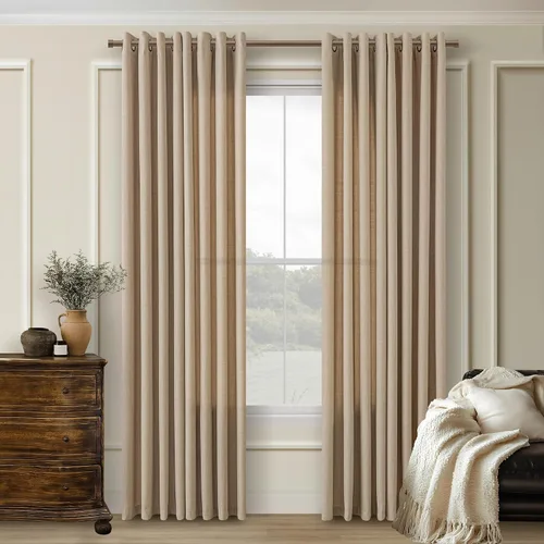 Vista 63 de Cortinas de avena con ojales DUKIYO de 96 pulgadas de largo para sala de estar, comedor, juego de 2 paneles, cortinas de arena y beige