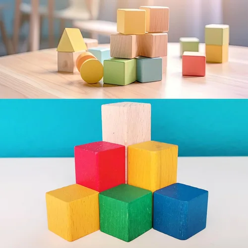 Vista 5 de MUXGOA Cubos de madera, paquete de 100 bloques de madera sin terminar para manualidades, bloques cuadrados de madera de 3/4 pulgadas