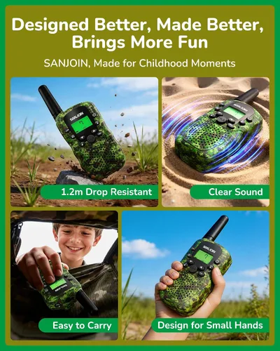 Vista 7 de Walkie Talkies para Niños Rellenos de Media Juguetes para Niños y Niñas de 3-12 Años, Alcance de 3 Millas Walkie Talkie para Acampar, Exterior