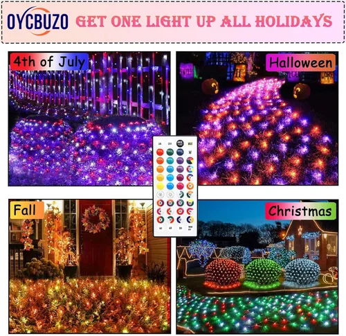 Vista 2 de OYCBUZO 204 luces LED de red, 9.8 pies x 6.6 pies, 35 colores cambiantes, cadena de luces de malla de Navidad, luces de hadas conectables