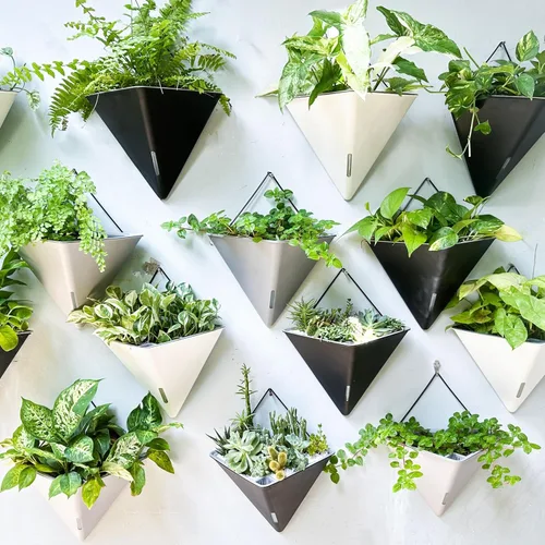 Vista 7 de LaLaGreen - Maceteros de pared para plantas de interior, paquete de 2, 12 pulgadas, grandes con autoriego, negro, geométrico, colgante, florero