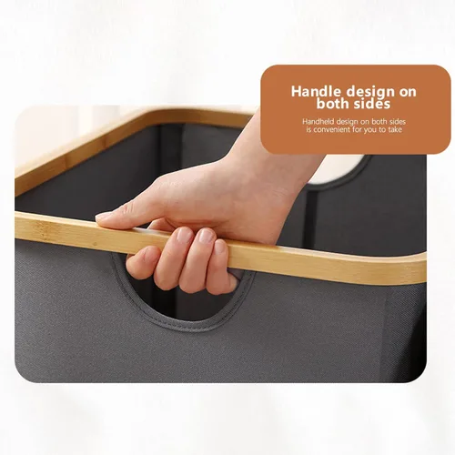 Vista 2 de Cesta de lavandería gris, cestas grandes para lavandería con asas, cestas de lavandería con tapa para dormitorios, baño de bambú, cesta