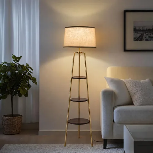 Vista 9 de EOEYYOYB Lámparas de pie con estante de 3 niveles para sala de estar, lámpara de pie moderna con bombilla LED de 3 temperaturas de color, lámparas