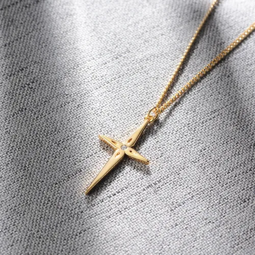 Vista 46 de Fettero - Collar con dije de cruz de fe, chapado en oro de 14 K, cadena fina, minimalista, simple, pequeña, para oración, regalo de joyería religiosa