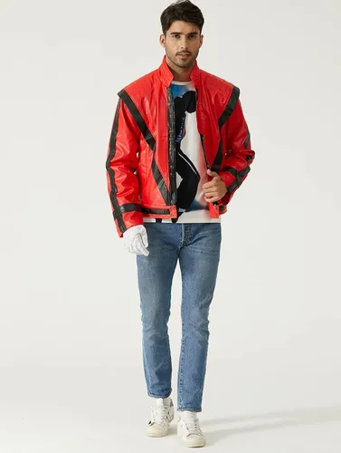 Vista 6 de Chaqueta de piel roja y negra para cosplay