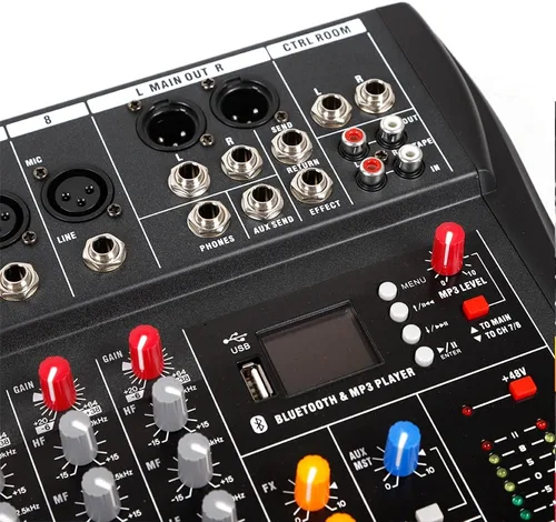 Vista 5 de Mezclador profesional de 8 canales, interfaz de consola digital USB MP3 Phantom Power estéreo DJ Studio FX Chasis de acero, mezclador de audio USB