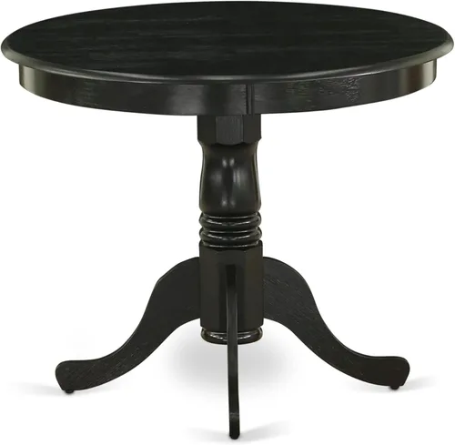 Vista 5 de East West Furniture AMSI3-ABK-48 - Juego de mesa de comedor moderno de 3 piezas que contiene una mesa de cocina redonda con pedestal y 2 sillas