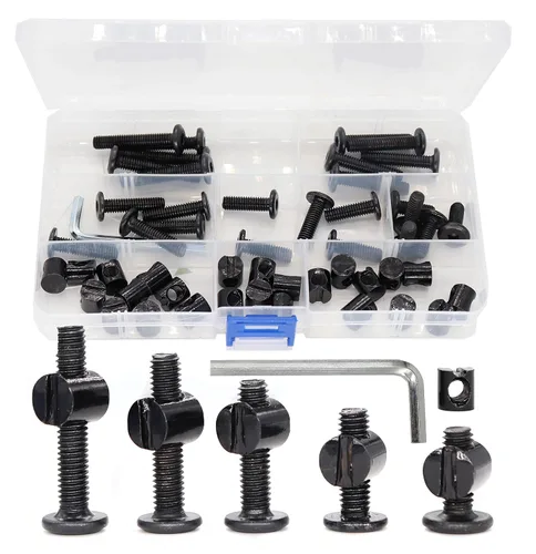 Vista 2 de Juego de 10 tuercas hexagonales M6 x 0.394 in, tornillos negros M6x15mm, para muebles, camas y armarios