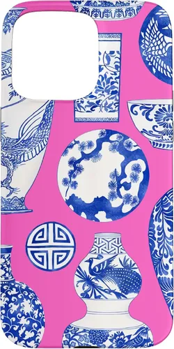 Vista 31 de iPhone 16 Blue Willow Chinoiserie Jengibre Tarro Fresco Preppy Rosa Azul Caso