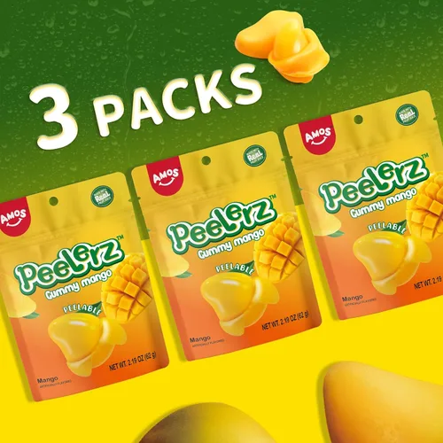 Vista 6 de Amos Peelerz Dulces Gomosos de Mango, Dulces Gomosos de Mango Pelables, Bolsa Resellable de 2.19 oz (Paquete de 3)