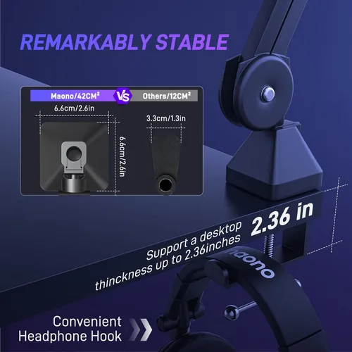 Vista 7 de MAONO Kit de micrófono dinámico, paquete de micrófono RGB para juegos para podcast Studio Streaming Grabación Vocal PD200X+BA37 negro