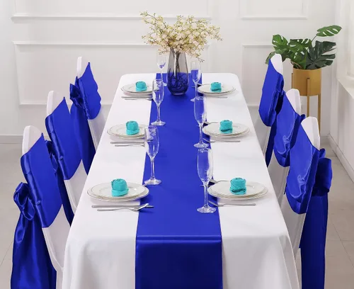 Vista 2 de Horbaunal - Juego de 24 caminos de mesa de satén azul real de 12 x 108 pulgadas, caminos de mesa suaves para bodas, banquetes, fiestas de cumpleaños
