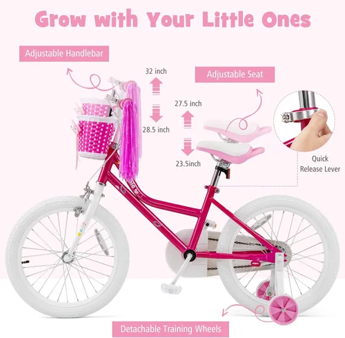 Vista 2 de BABY JOY Bicicleta para niñas, 12 pulgadas, 14 pulgadas, 16 pulgadas, 18 pulgadas, bicicleta para niños de 3 a 8 años con ruedas de entrenamiento