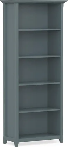 Vista 26 de SIMPLIHOME Amherst - Librero de 70 pulgadas de alto con 5 estantes de madera maciza en color marrón rústico, almacenamiento transicional para sala
