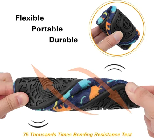 Vista 6 de Scurtain Pantuflas unisex para niños grandes, calcetines de lana artificial con suela de goma antideslizante para niños grandes, niñas y niños