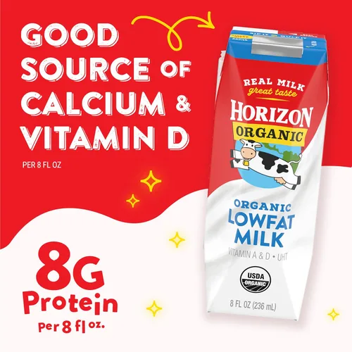 Vista 4 de Horizon Organic Cajas de leche bajas en grasa, 1% estables, paquete de 0.21-0.28 oz de proteína por porción