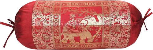 Vista 3 de Fundas de almohada decorativas para sala de estar, estilo étnico, cilíndrica, granate, para yoga, sofá, funda de cojín redonda, tejido jacquard
