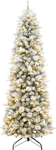 Vista 11 de Hykolity Árbol de Navidad flocado delgado de 7.5 pies con 200 LED blancos Pino flocado