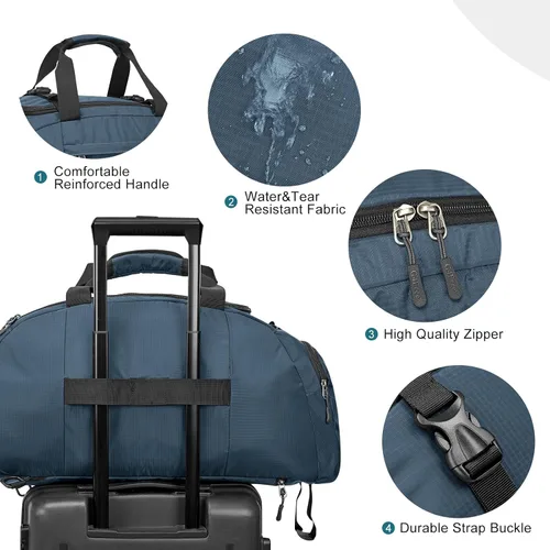 Vista 4 de G4Free Mochila de lona de 40L de tres usos para gimnasio, mochila para hombre y mujer, mochila deportiva con compartimento para zapatos, mochila