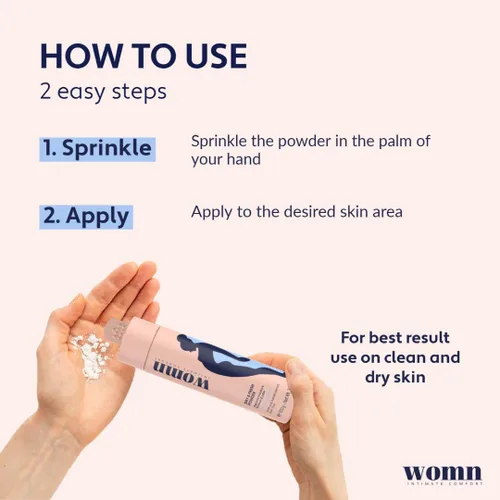 Vista 5 de womn Intimate Comfort Dry & Fresh Powder - Polvo corporal sin talco para pieles sensibles. Protección natural contra la humedad y las rozaduras