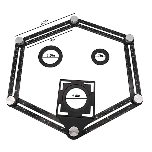 Vista 2 de Herramienta de medición de ángulo de aleación de aluminio de seis caras, herramienta de diseño de regla de medición de metal completo para manitas
