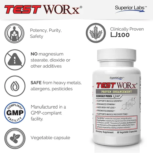 Vista 5 de Superior Labs, Test Worx Suplemento estimulante de testosterona (60 cápsulas)