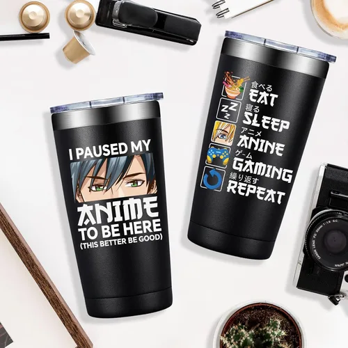 Vista 5 de Regalos de anime para hombres y mujeres – Kawaii Navidad, regalos de cumpleaños para fanáticos de la animación japonesa, amantes – Vaso de 20 onzas