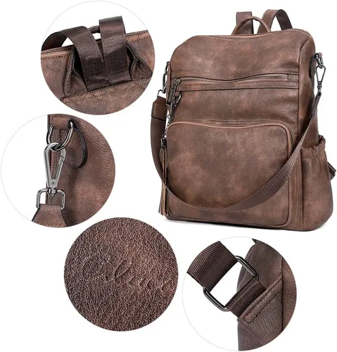 Vista 5 de CLUCI Mochila Bolso para Mujeres Mochila de Viaje de Cuero Grande Mochila para Mujeres Diseñador de Moda Bolsas de Hombro para Dama con Borla