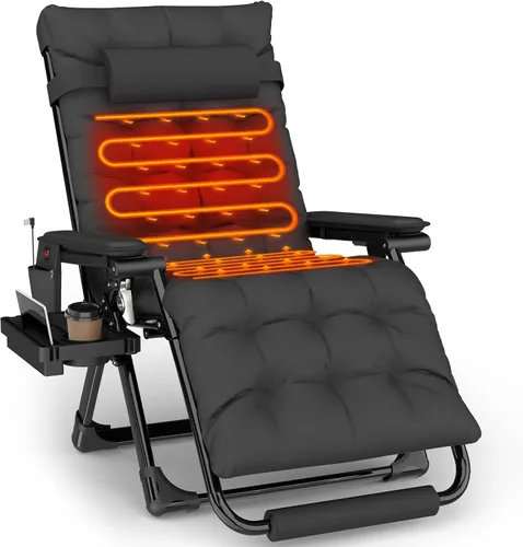 Vista 11 de Slendor Heated Oversized Zero Gravity Chairs 33In, XXL Lounge Chair, Black Negro
