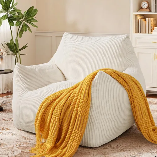 Vista 9 de Puf grande para adultos, ultra suave, para sala de estar Beige
