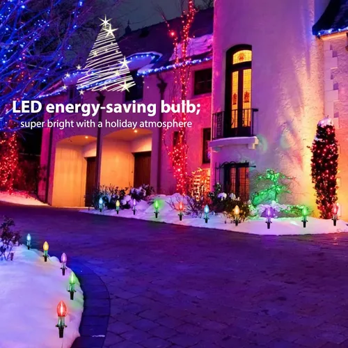 Vista 2 de Brightown Cadena de luces C9 de Navidad para exteriores, 25.7 pies, 20 luces LED para camino, luz de pasillo impermeable conectable para interiores