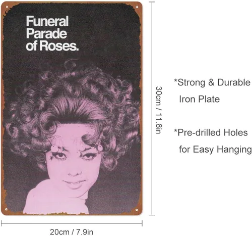 Vista 2 de Cartel de la película Funeral Parade of Roses, letrero de metal creativo, letrero de metal retro para decoración de pared para el hogar, puerta