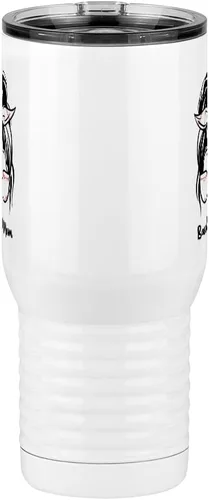 Vista 5 de Just So Posh Vaso de béisbol para mamá, taza de café de viaje con asa y tapa deslizante, color blanco de 20 onzas, color camello polar, acero
