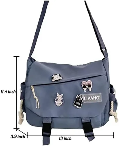 Vista 7 de Inshere Bolso cruzado estético con bonitos pines y adornos, bolsa de mensajero casual para el hombro, bolsa japonesa Kawaii para mujeres y hombres