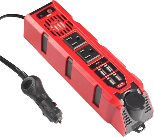 Vista 8 de Inversor de corriente para automóvil de 200 W CC 12 V a 110 V CA – Dos salidas de CA, 4 USB-A (4.8 A) y 18 W USB-C PD carga rápida, enchufe extra