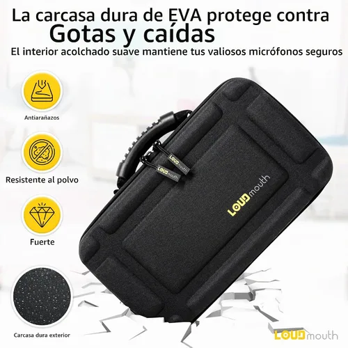 Vista 3 de LOUDmouth Funda de micrófono inalámbrico dual Caja de almacenamiento de EVA de viaje dura para dos micrófonos inalámbricos Estuche de transporte