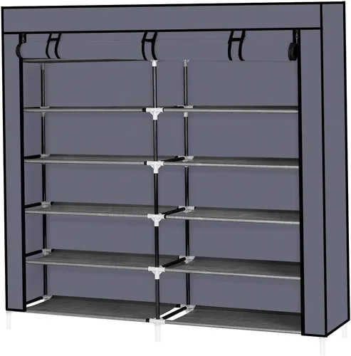 Vista 10 de Organizador de almacenamiento de zapatos de 7 niveles, 36 pares de zapateros portátil de doble fila, estante de armario, torre para armario con Negro