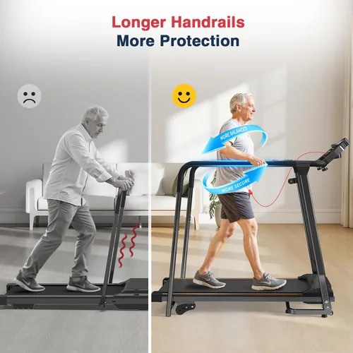 Vista 10 de Redliro Treadmill for Seniors with Long Handrails - Walking Treadmill 0-2% Incline, 300 lbs Capacity, Foldable for Home Small, Auto Lube, Mute &