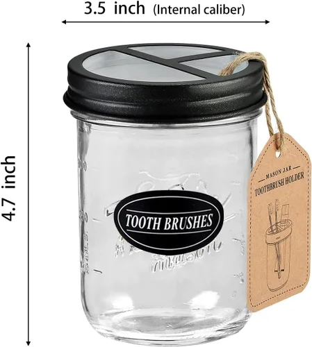 Vista 3 de Mason Jar - Soporte para cepillos de dientes, color negro con tarro Mason de 16 onzas Premium Rustproof 304 Stainless Steel Lid and Chalkboard