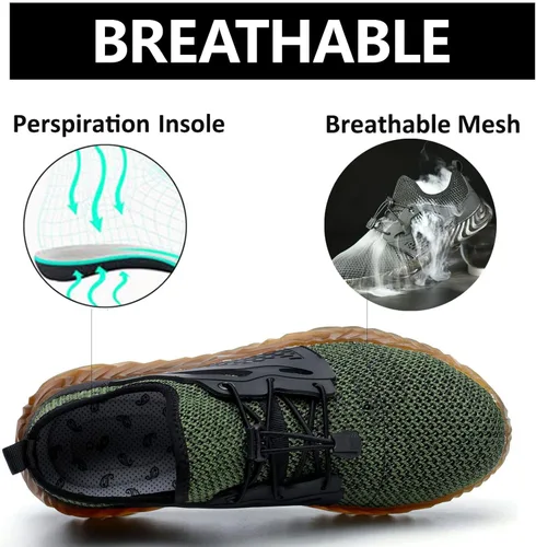 Vista 27 de SUADEX Zapatos deportivos con punta de acero para hombres y mujeres, indestructibles, ligeros, cómodos, antideslizantes, puntera compuesta