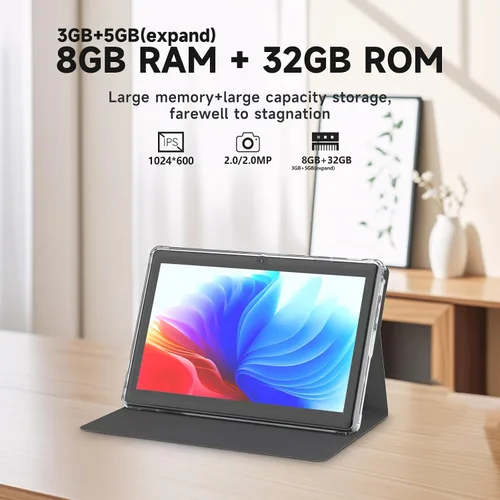 Vista 5 de Tablet 7Inch Android 14.0 con funda protectora, 3GBRAM+32GB ROM, pantalla IPS, cámara dual, Bluetooth 5.0 WiFi Tab (negro)