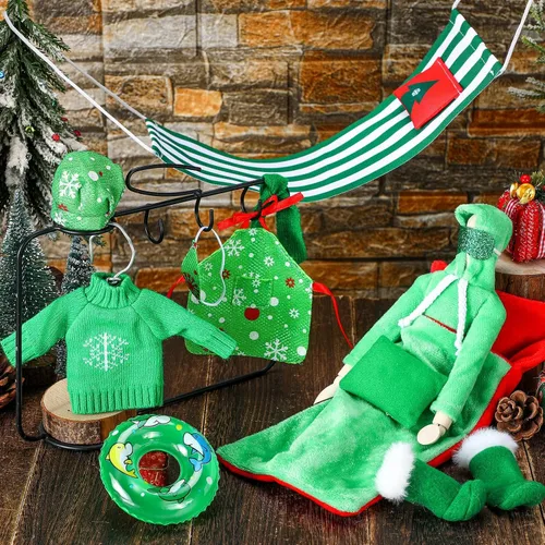Vista 4 de Bencailor El juego de 12 accesorios de muñeca de Navidad incluye saco de dormir, almohada, bufanda, máscara, parche para ojos, suéter con capucha