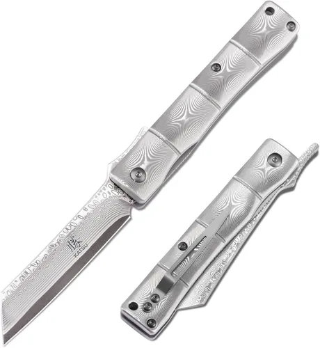 Vista 11 de KATSU, cuchilla de acero D2 hecha a mano, mango G10, estilo japonés, navaja de bolsillo plegable con clip