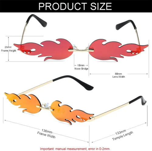 Vista 3 de NIDOVIX Lentes de sol de llama de fuego para mujeres y hombres, retro sin montura para fiesta de Halloween, gafas de sol rojas divertidas