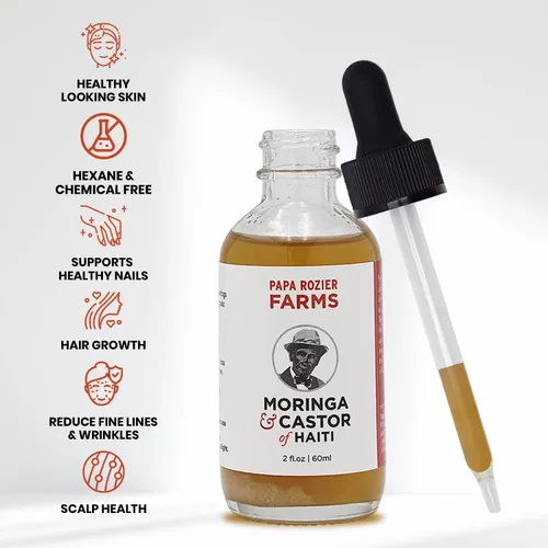 Vista 2 de Papa Rozier Farms Aceite de ricino y moringa de mezcla orgánica pura 50/50 para tratamiento del crecimiento del cabello, hidratante de piel