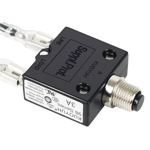 Vista 5 de Interruptor automático de 3 amperios con botón pulsador, comprobador de fusibles, reinicio manual de 32 V, protección de bajo voltaje con tapa