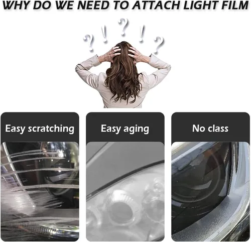 Vista 7 de Película de tinte de luz de automóvil de 12 x 48 pulgadas, protector de vinilo cortable y elástico, calcomanías autoadhesivas que no dejan marcas
