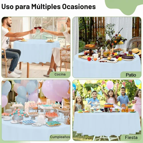 Vista 8 de misaya Paquete de 4 manteles desechables de plástico, mantel redondo impermeable de 84 pulgadas, a prueba de fugas y resistentes manteles