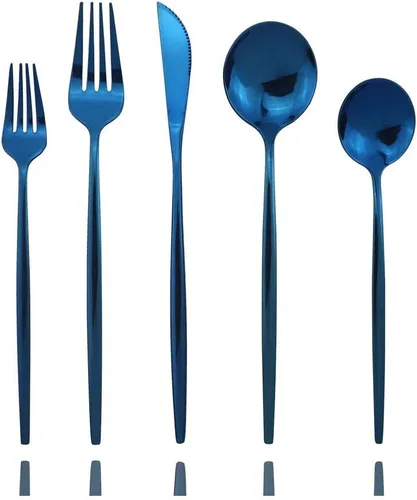 Vista 8 de JASHII Juego de cubiertos de acero inoxidable con acabado satinado, 30 piezas, cubiertos pulidos con espejo para el hogar y el restaurante, aptos